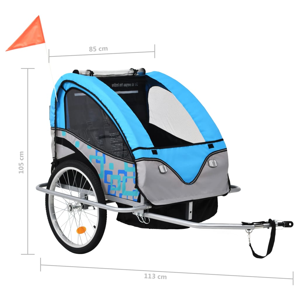 2-in-1 Bike Trailer & Stroller Blue and Grey