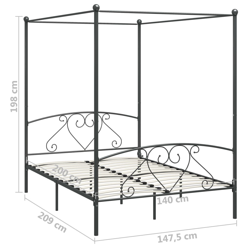 284443 vidaXL Canopy Bed Frame without Mattress Grey Metal 140x200 cm