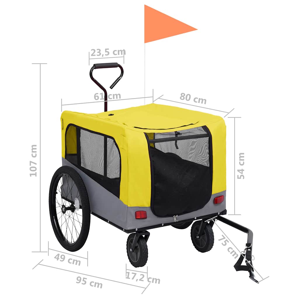 2-in-1 Pet Bike Trailer & Jogging Stroller Yellow and Grey