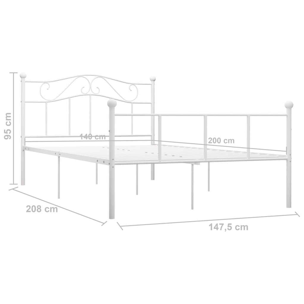284519 vidaXL Bed Frame without Mattress White Metal 140x200 cm