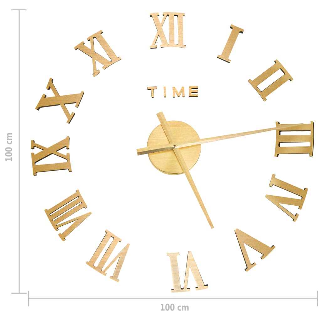 3D Wall Clock Modern Design Gold 100 cm XXL