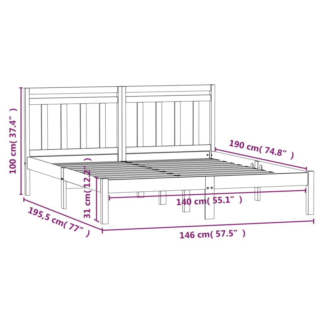 3100569 vidaXL Bed Frame without Mattress Solid Wood 140x190 cm (809997+814094)