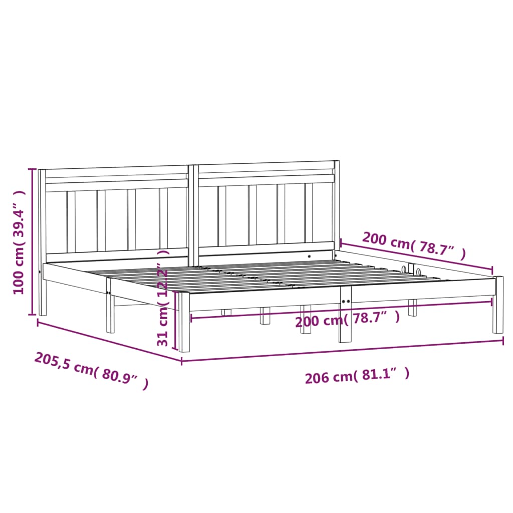 3100612 vidaXL Bed Frame without Mattress Honey Brown Solid Wood 200x200 cm (810040+814117)