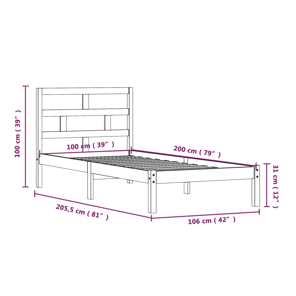 3101208 vidaXL Bed Frame without Mattress Solid Wood 100x200 cm (810007+814179)