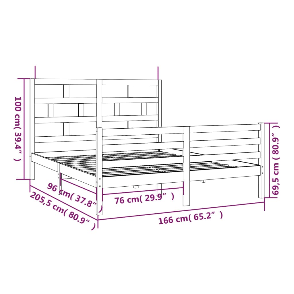 3101294 vidaXL Bed Frame without Mattress White Solid Wood 160x200 cm (810441+814205)