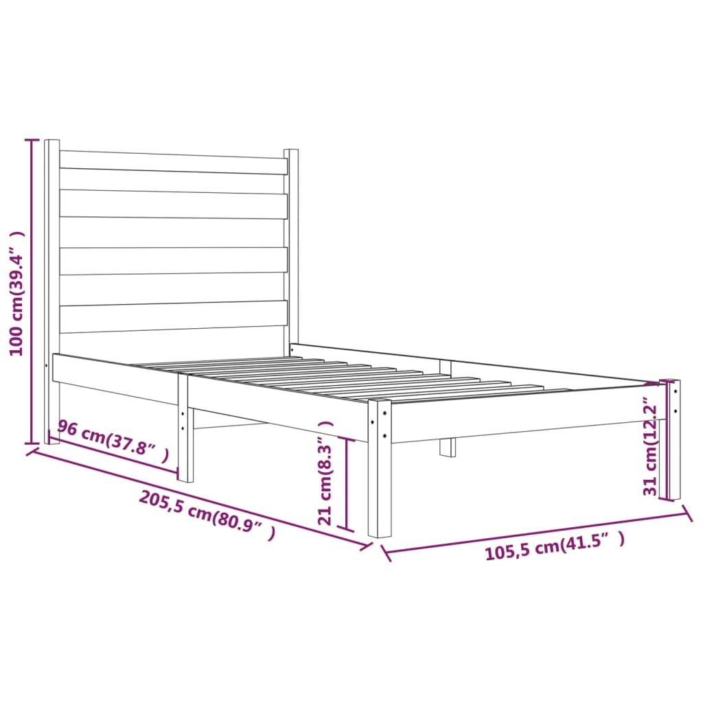 3103639 vidaXL Bed Frame without Mattress White Solid Wood 100x200 cm (810008+818406)
