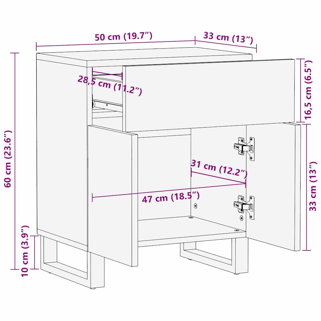 Bedside Cabinet Walnut 50 x 33 x 60 cm Solid Acacia wood