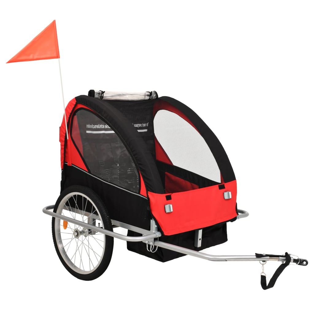 2-in-1 Bike Trailer & Stroller Black and Red