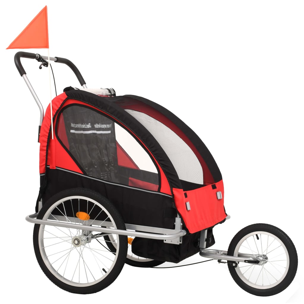 2-in-1 Bike Trailer & Stroller Black and Red