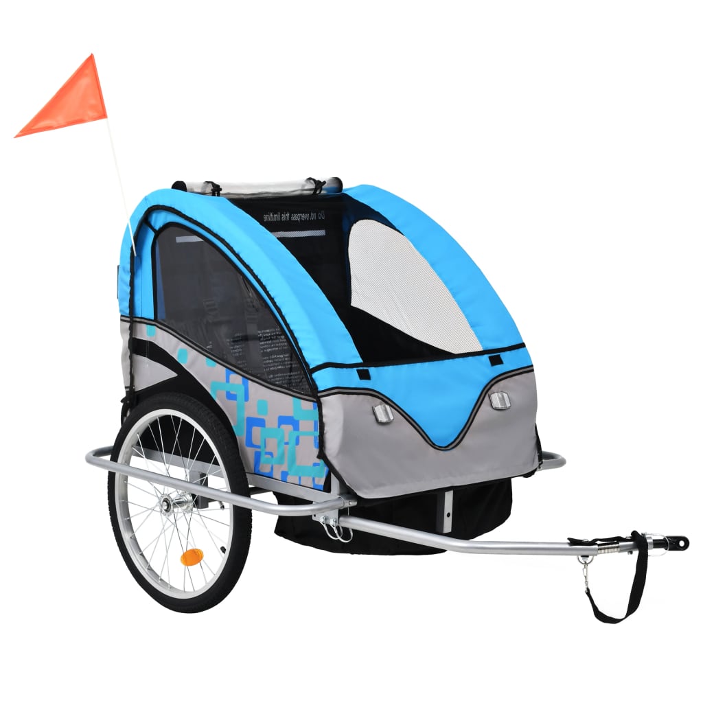 2-in-1 Bike Trailer & Stroller Blue and Grey