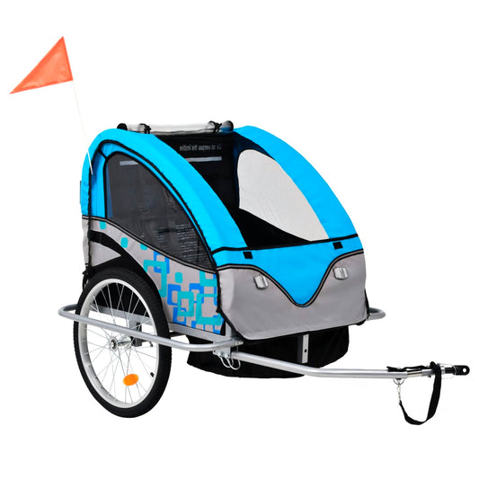 2-in-1 Bike Trailer & Stroller Blue and Grey