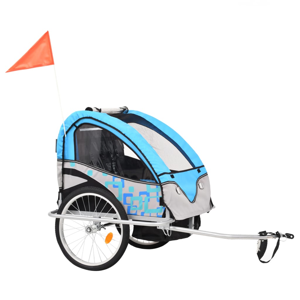 2-in-1 Bike Trailer & Stroller Blue and Grey