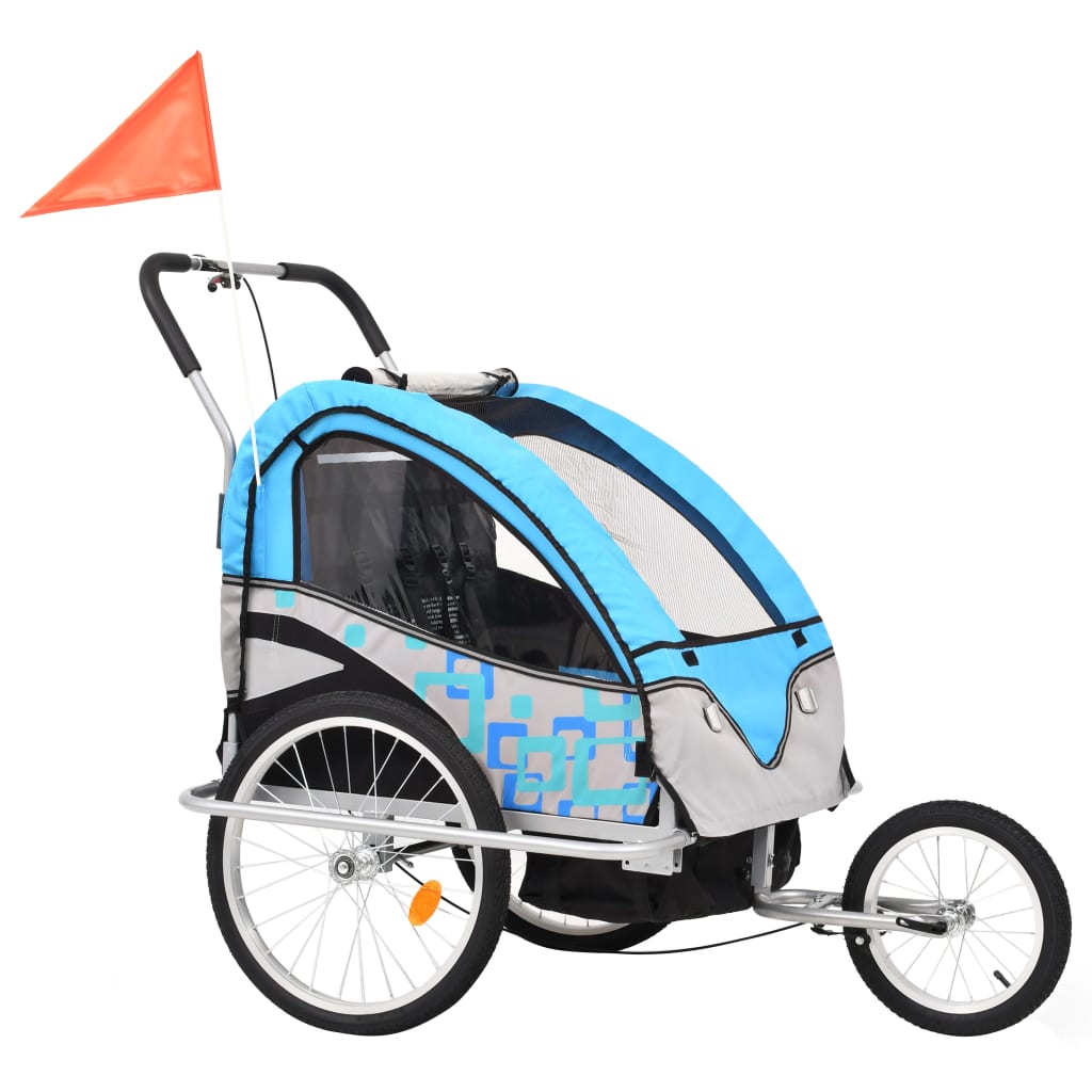 2-in-1 Bike Trailer & Stroller Blue and Grey