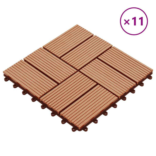 11 pcs Decking Tiles WPC 30x30 cm 1 sqm Teak Colour
