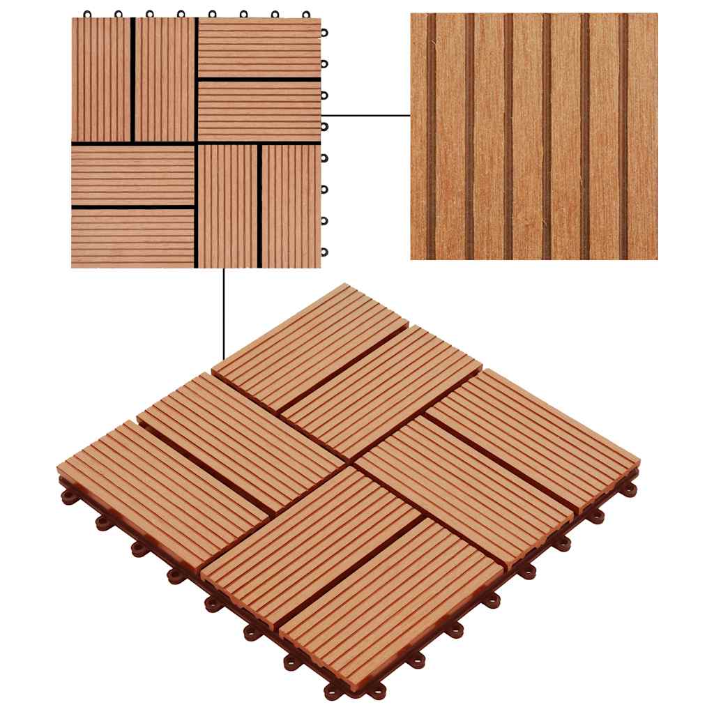 11 pcs Decking Tiles WPC 30x30 cm 1 sqm Teak Colour