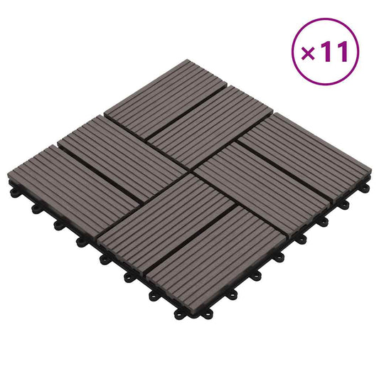 11 pcs Decking Tiles WPC 30x30 cm 1 sqm Dark Brown