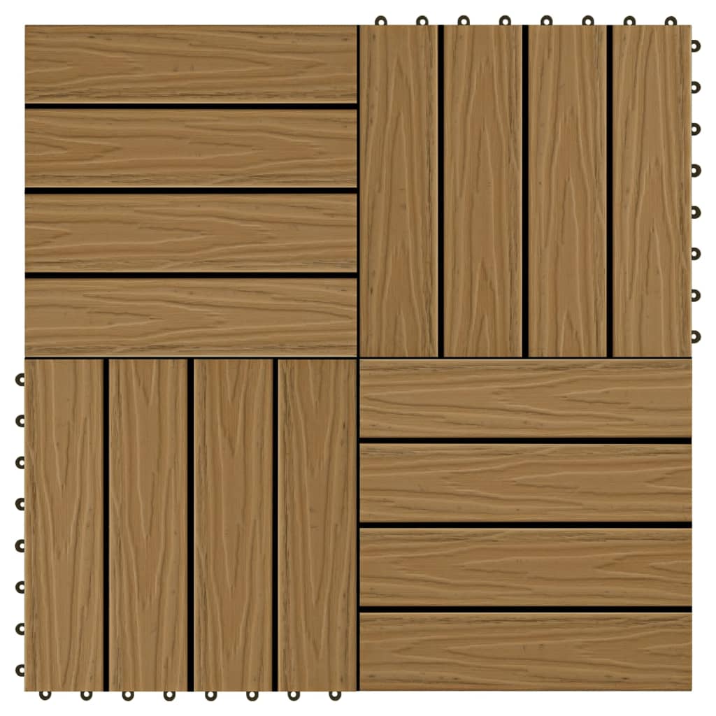 11 pcs Decking Tiles Deep Embossed WPC 30x30 cm 1 sqm Teak Colour
