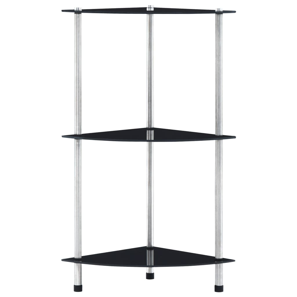 3-Tier Shelf Black 30x30x67 cm Tempered Glass