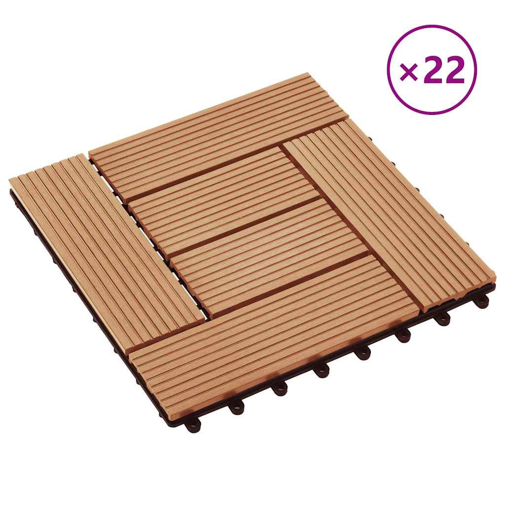 22 pcs Decking Tiles 30x30 cm 2 sqm WPC Teak Colour