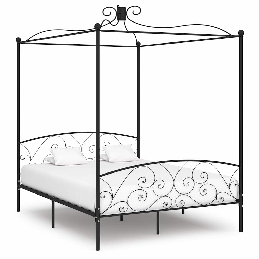284479 vidaXL Canopy Bed Frame without Mattress Black Metal 180x200 cm Super King