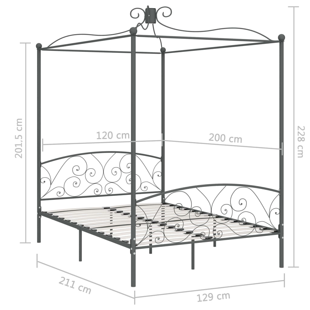 284482 vidaXL Canopy Bed Frame without Mattress Grey Metal 120x200 cm
