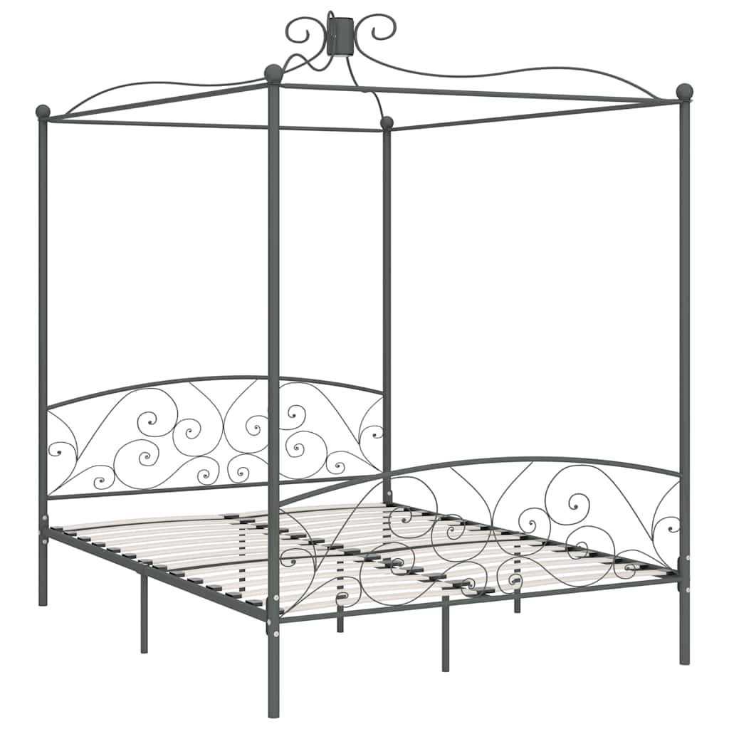 284485 vidaXL Canopy Bed Frame without Mattress Grey Metal 180x200 cm Super King