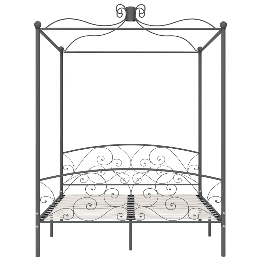 284485 vidaXL Canopy Bed Frame without Mattress Grey Metal 180x200 cm Super King
