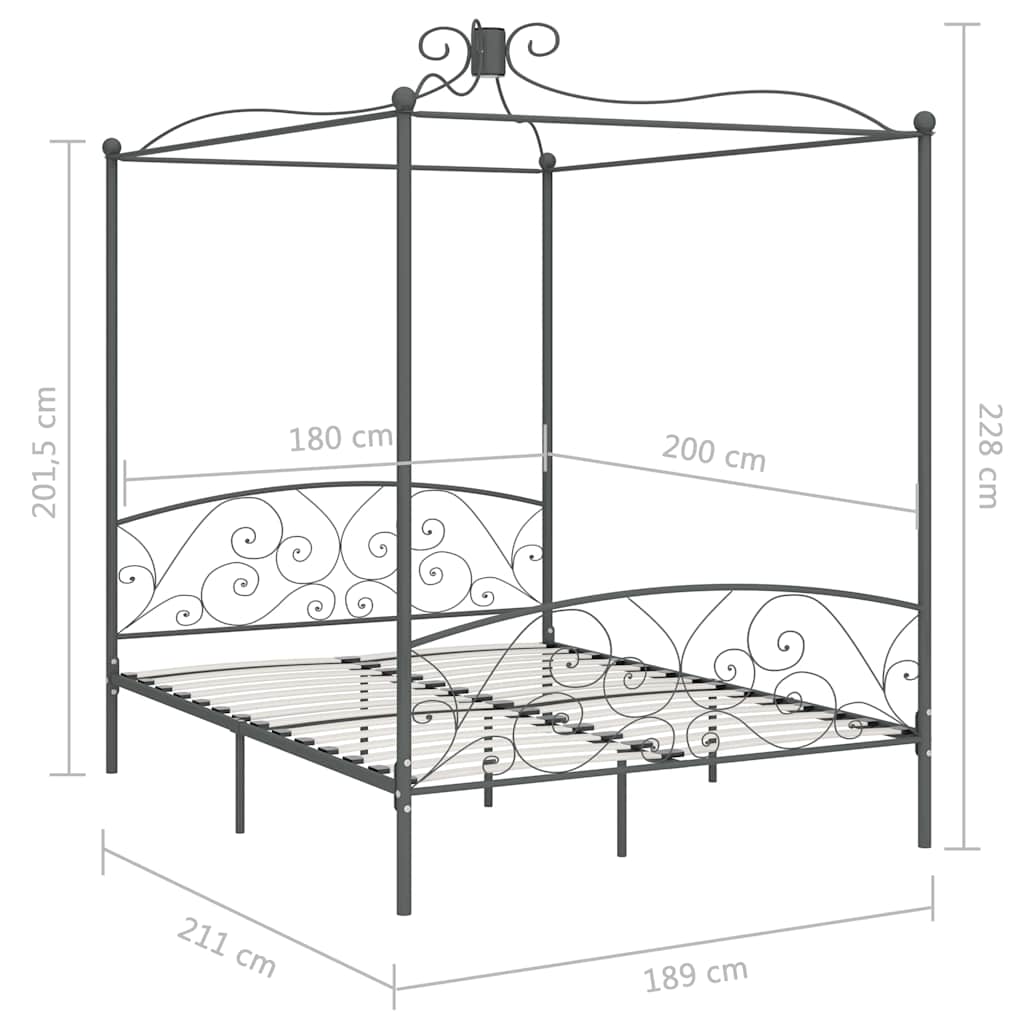 284485 vidaXL Canopy Bed Frame without Mattress Grey Metal 180x200 cm Super King