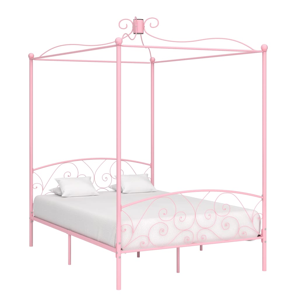 284488 vidaXL Canopy Bed Frame without Mattress Pink Metal 120x200 cm