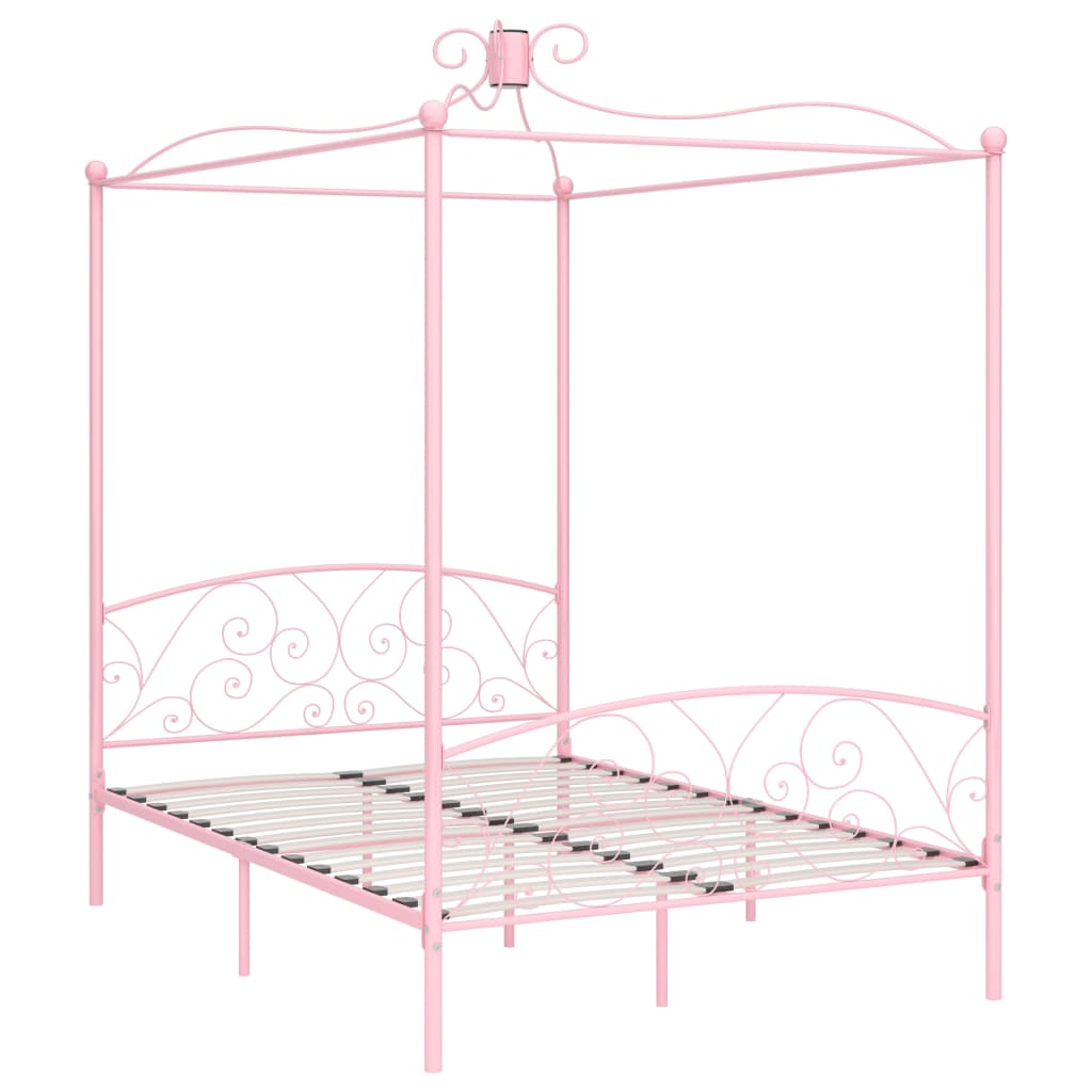 284488 vidaXL Canopy Bed Frame without Mattress Pink Metal 120x200 cm