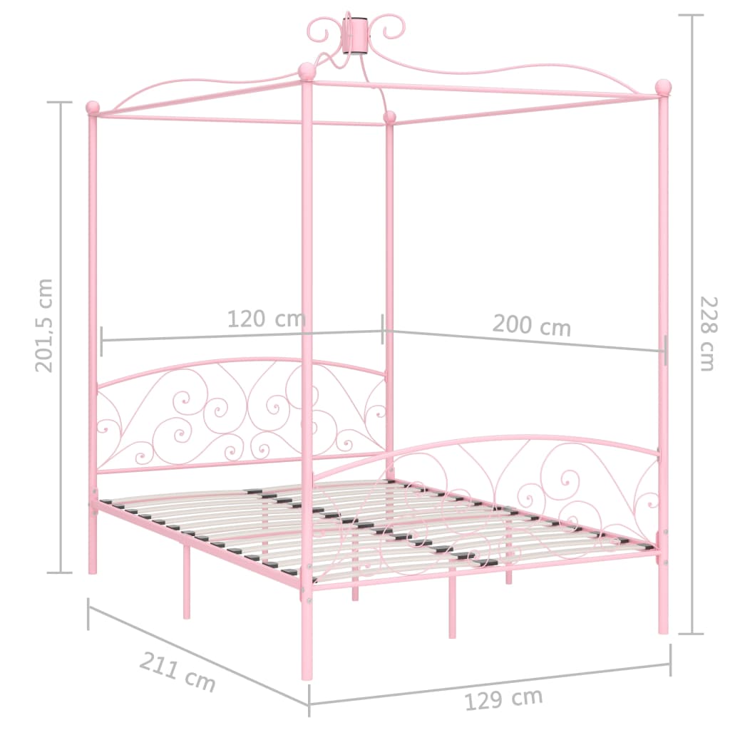 284488 vidaXL Canopy Bed Frame without Mattress Pink Metal 120x200 cm