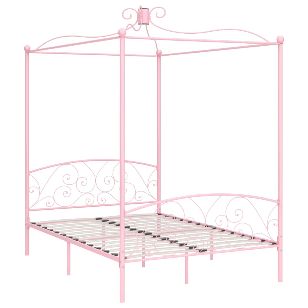 284489 vidaXL Canopy Bed Frame without Mattress Pink Metal 140x200 cm