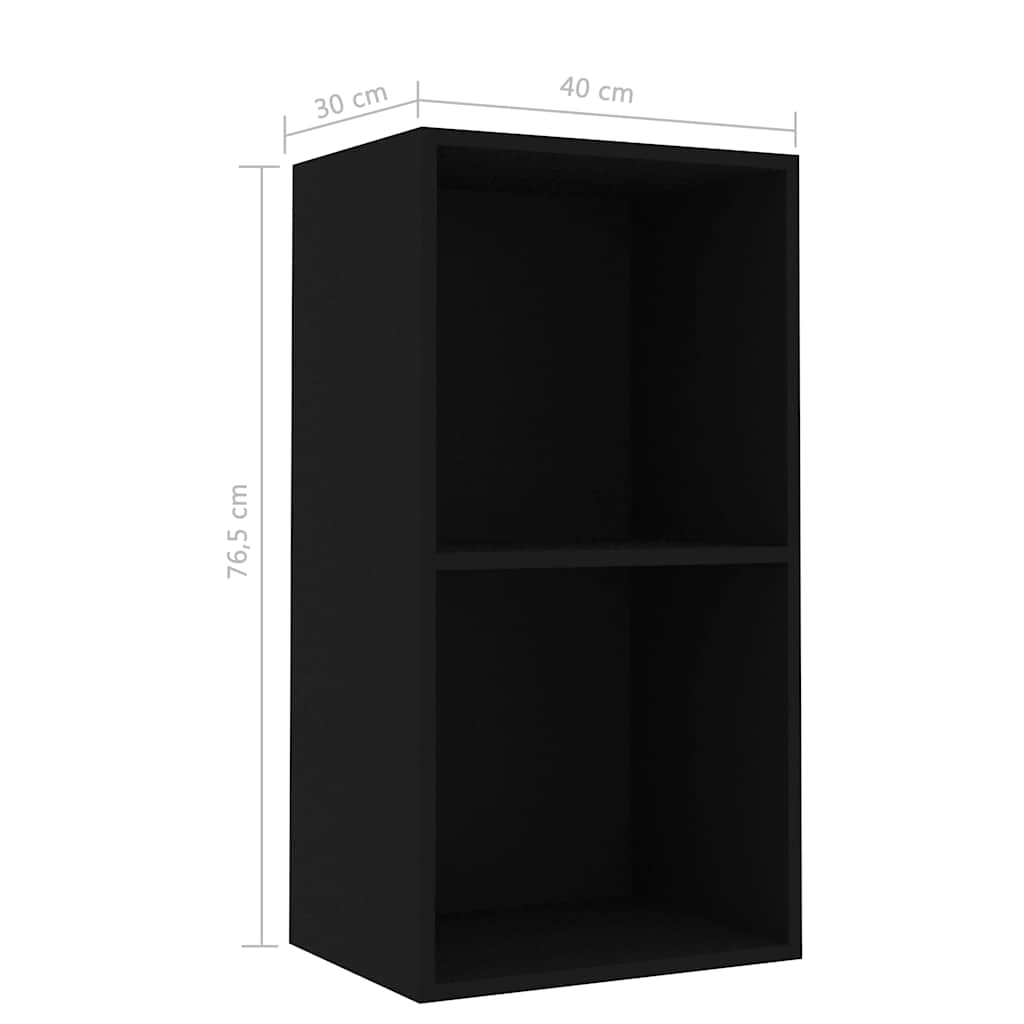 2-Tier Book Cabinet Black 40x30x76.5 cm Engineered Wood