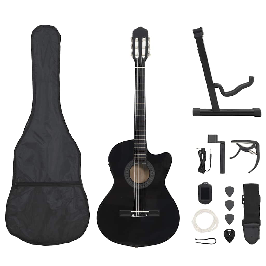 12 Piece Western Guitar Set with Equalizer and 6 Strings Black