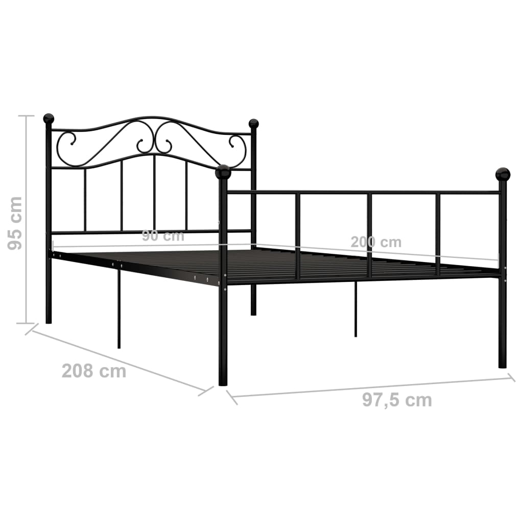 284523 vidaXL Bed Frame without Mattress Black Metal 90x200 cm