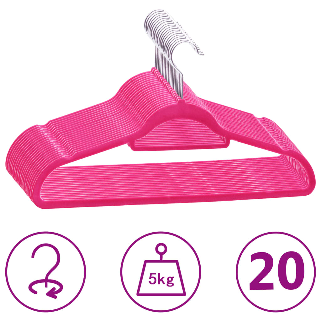 20 pcs Clothes Hanger Set Anti-slip Pink Velvet