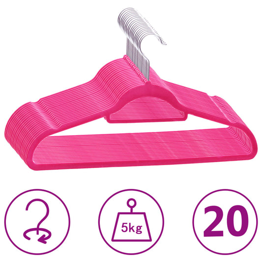 20 pcs Clothes Hanger Set Anti-slip Pink Velvet