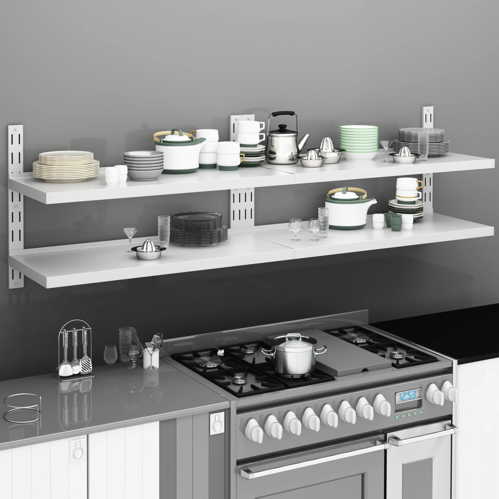 2-Tier Floating Wall Shelves 2 pcs Stainless Steel 200x30 cm