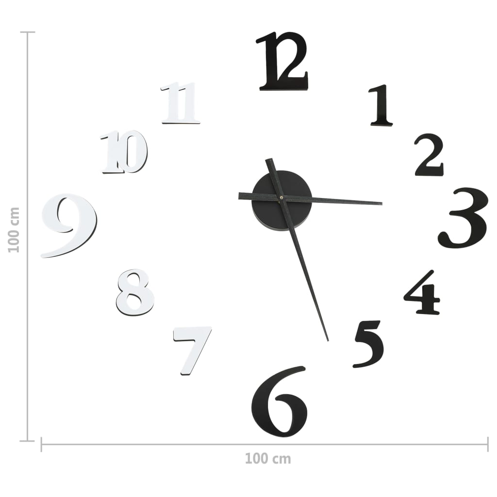 3D Wall Clock Modern Design Black and White 100 cm XXL