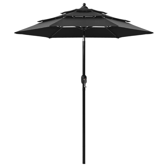 3-Tier Garden Parasol with Aluminium Pole Black 2 m