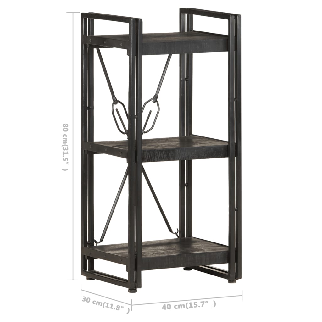 3-Tier Bookcase Black 40x30x80 cm Solid Mango Wood