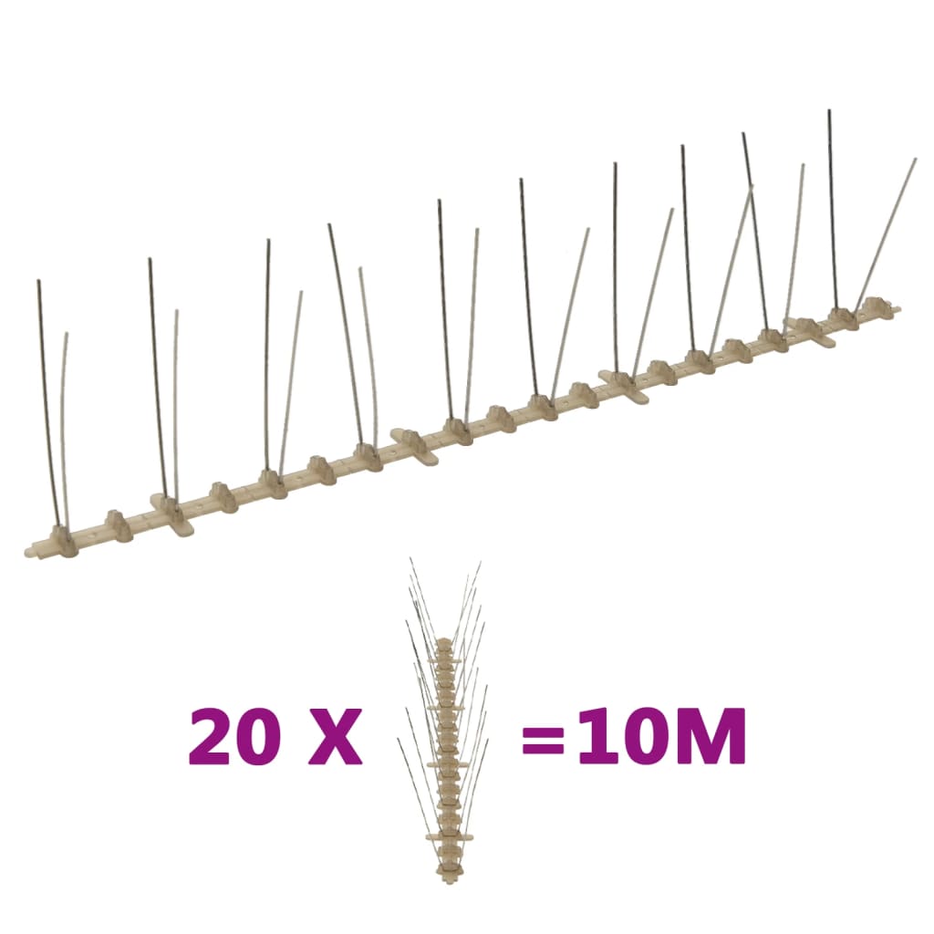 2-row Plastic Bird & Pigeon Spikes Set of 20 10 m