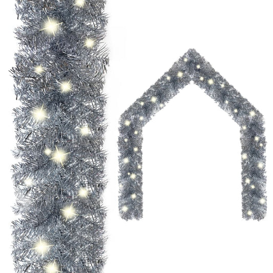 Christmas Garland with LED Lights 10 m Silver