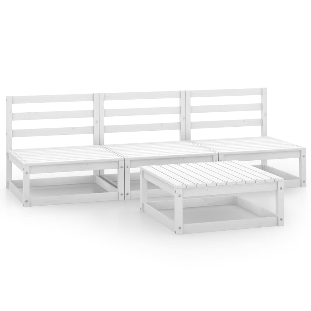 4 Piece Garden Lounge Set White Solid Wood Pine