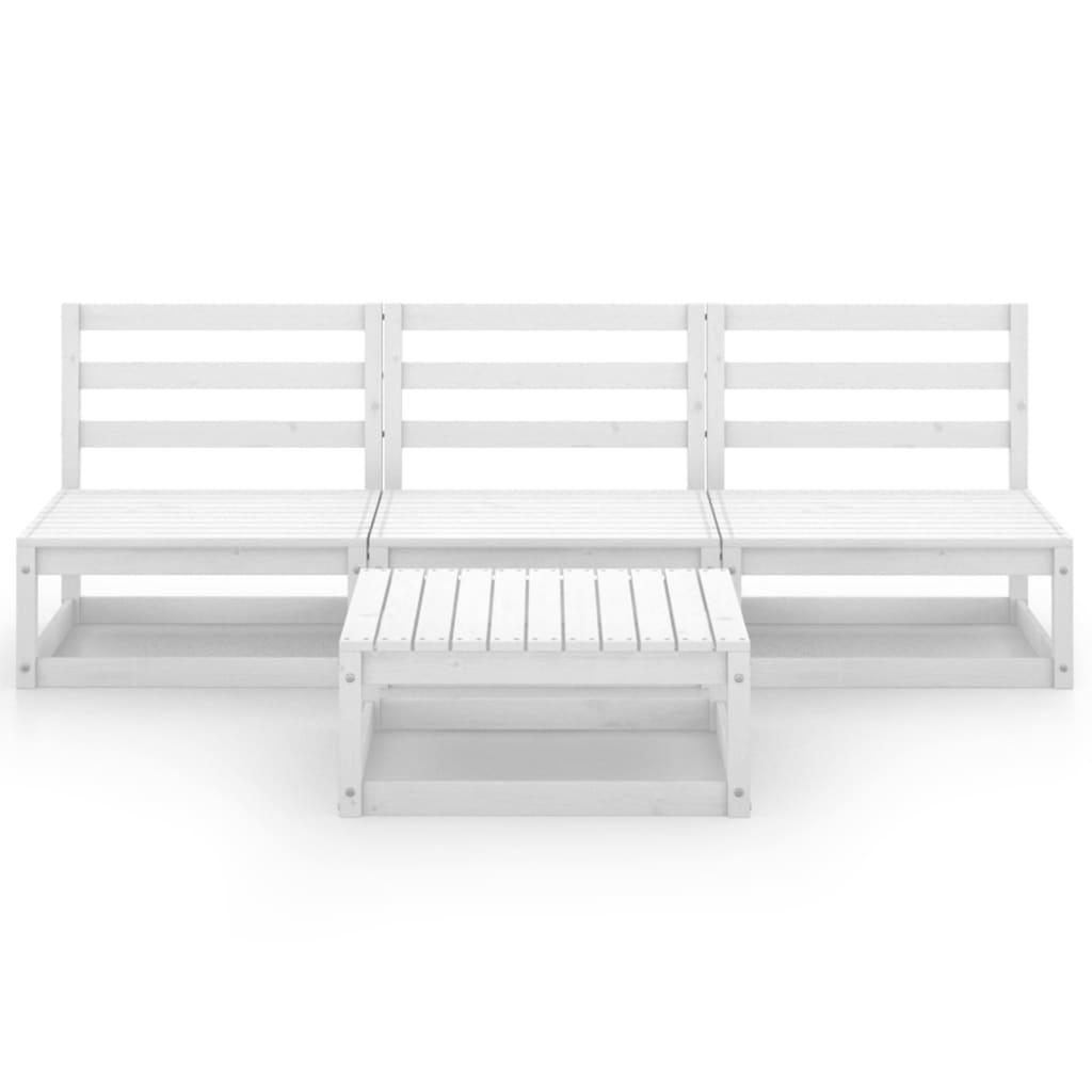 4 Piece Garden Lounge Set White Solid Wood Pine