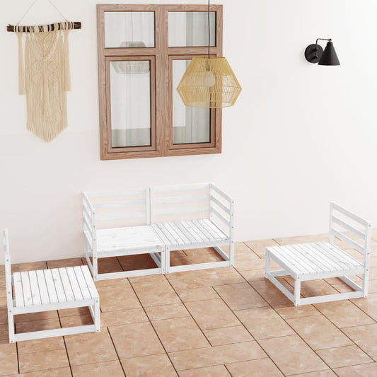 4 Piece Garden Lounge Set White Solid Wood Pine