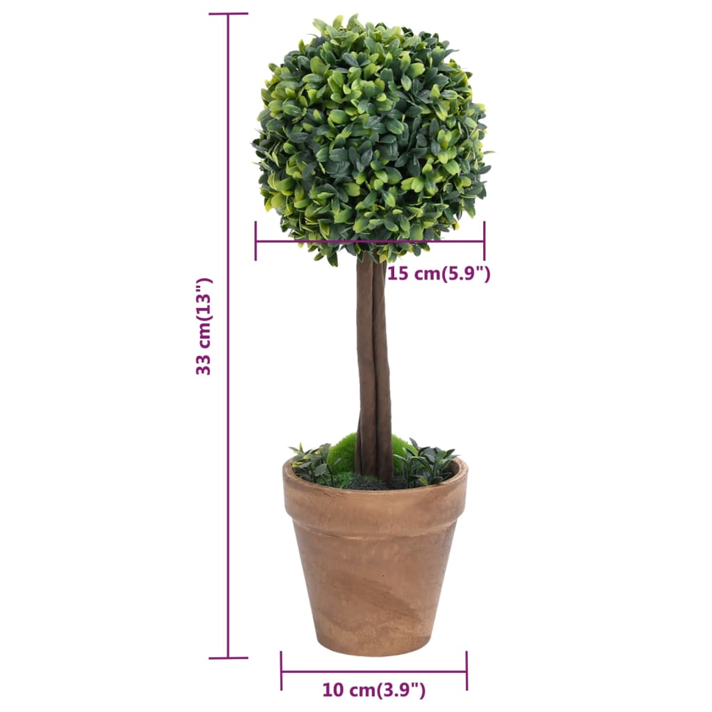Artificial Boxwood Plants 2 pcs with Pots Ball Shaped Green 33 cm