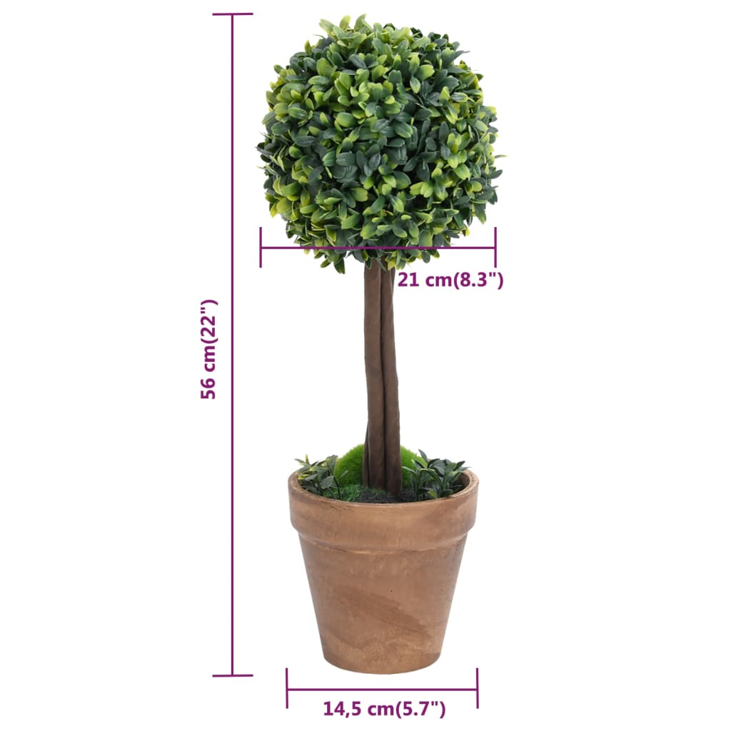 Artificial Boxwood Plants 2 pcs with Pots Ball Shaped Green 56 cm