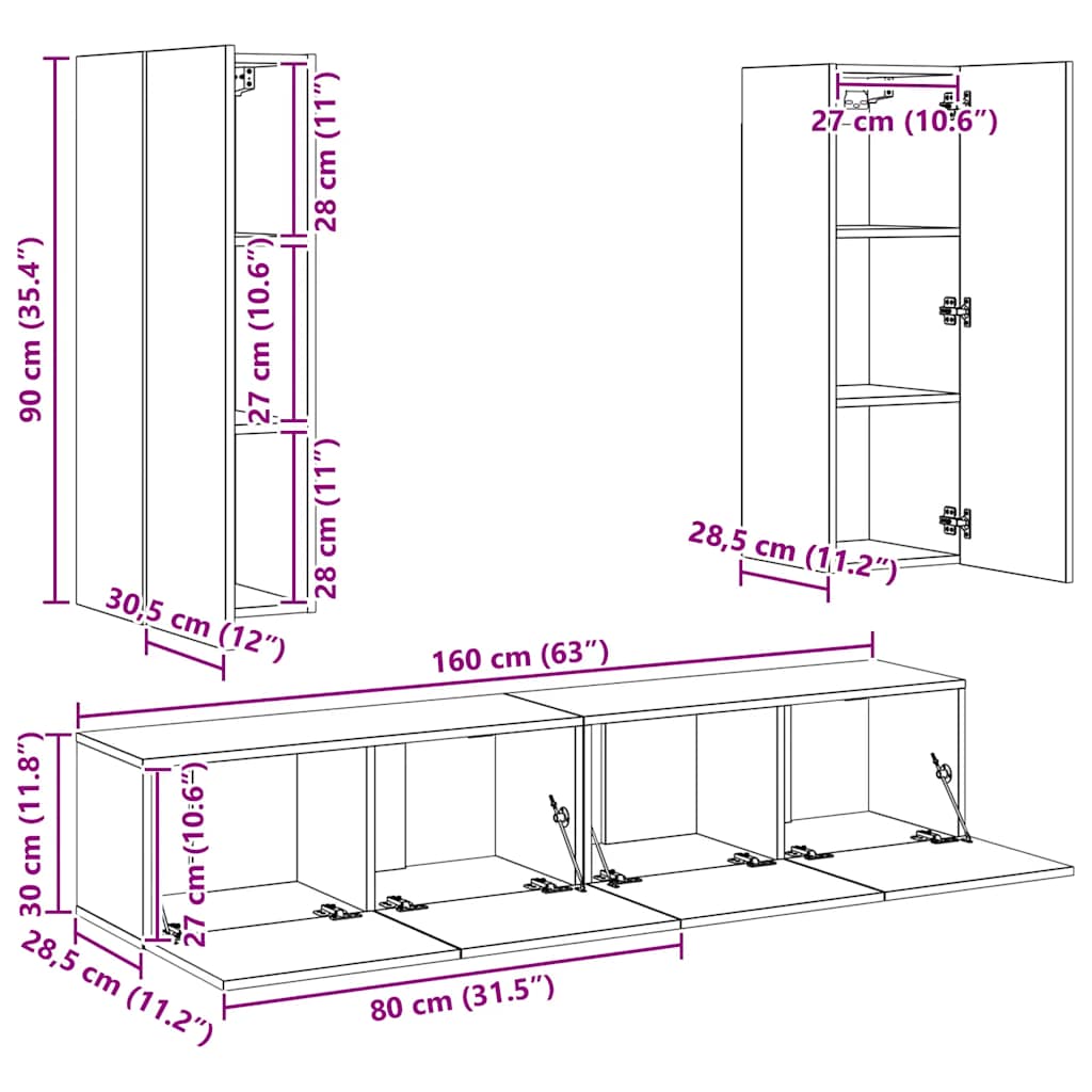4 Piece TV Cabinet Set Sonoma Oak Engineered Wood