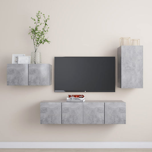 4 Piece TV Cabinet Set Concrete Grey Engineered Wood